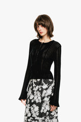 Victorian Pointelle Knitwear Cardigan - Black - Anna Sui Online