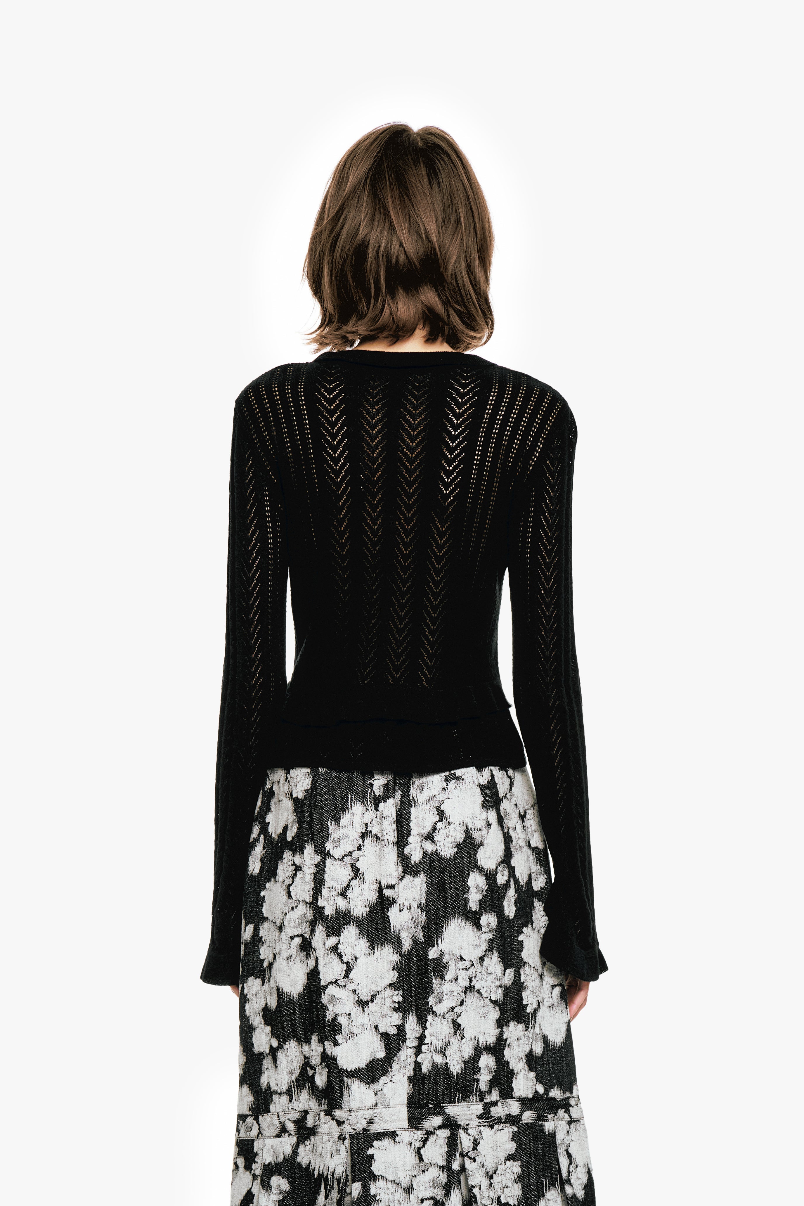 Victorian Pointelle Knitwear Cardigan - Black - Anna Sui Online