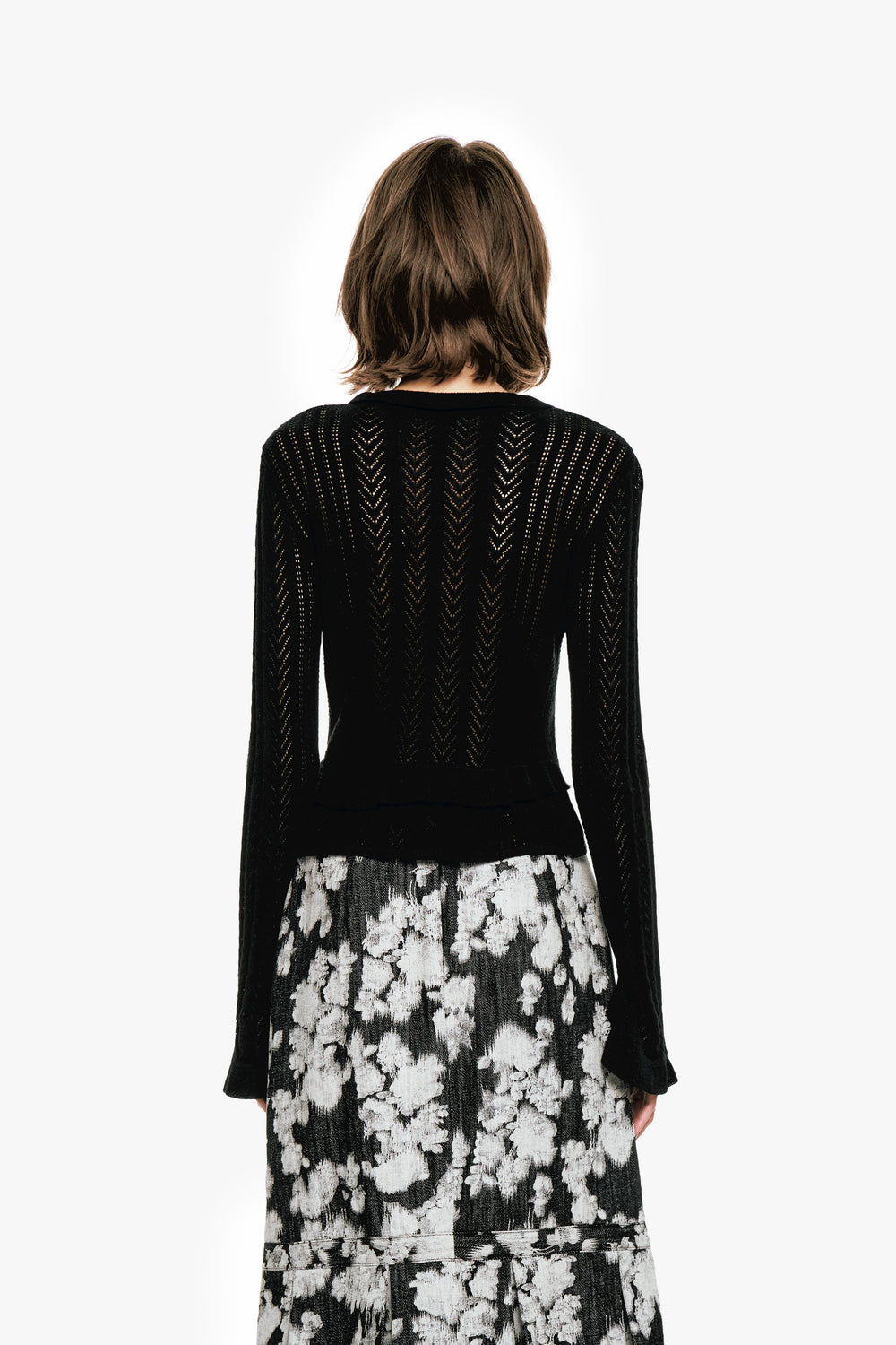 Victorian Pointelle Knitwear Cardigan - Black - Anna Sui Online