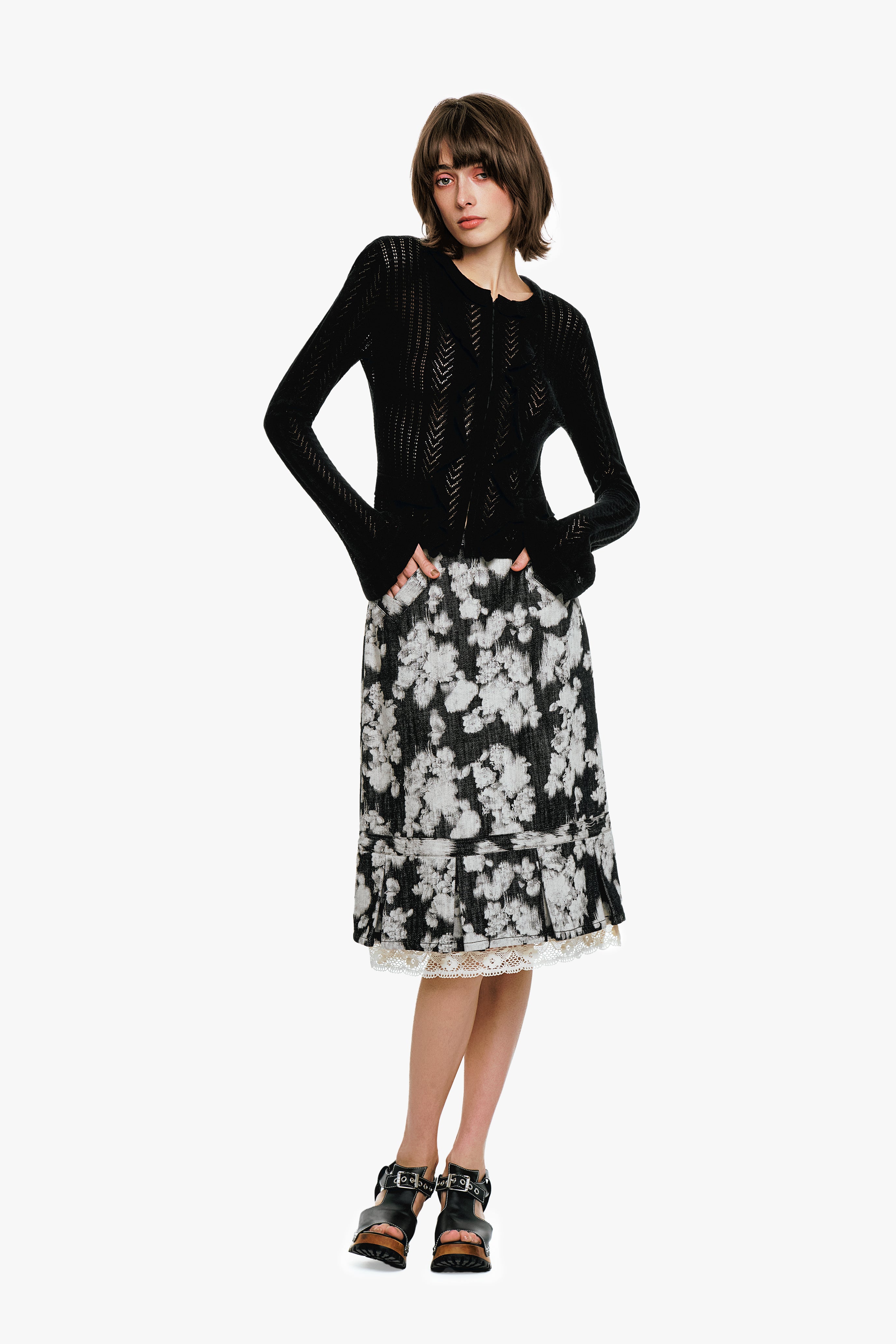 Victorian Pointelle Knitwear Cardigan - Black - Anna Sui Online