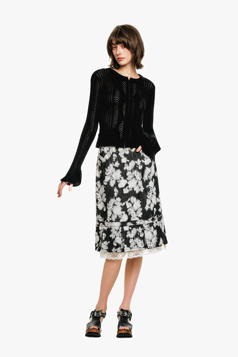 Victorian Pointelle Knitwear Cardigan - Black - Anna Sui Online