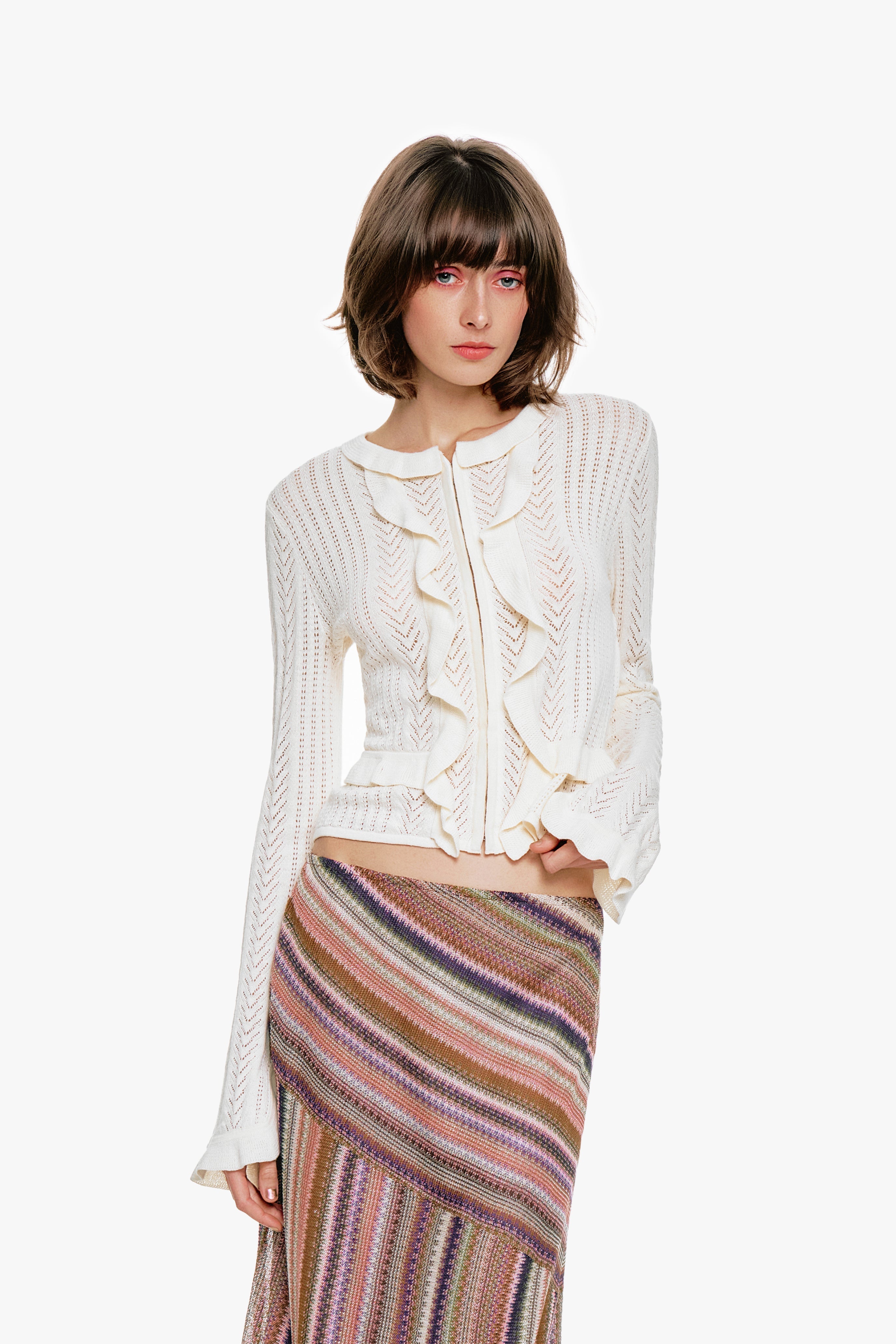 Victorian Pointelle Knitwear Cardigan - Cream - Anna Sui Discount