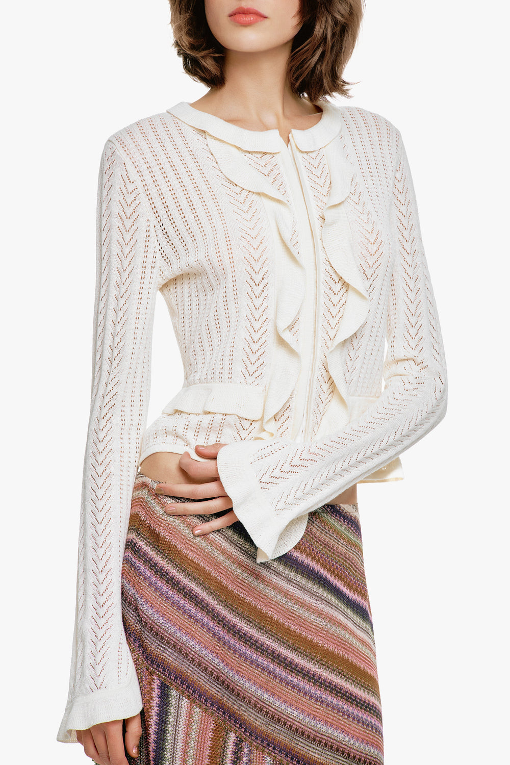 Victorian Pointelle Knitwear Cardigan - Cream - Anna Sui Discount