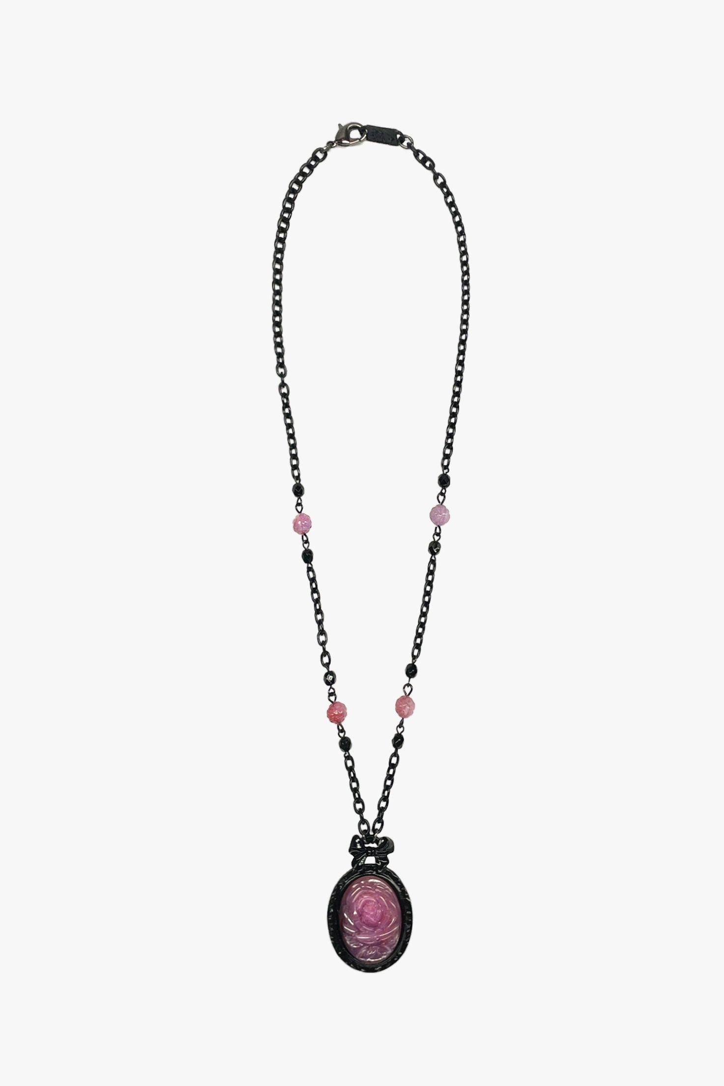 Carved Rose Victorian Frame Necklace - Dusty Rose - Anna Sui US