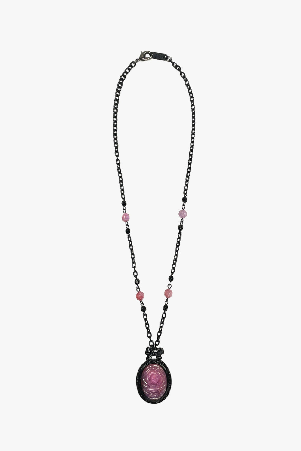 Carved Rose Victorian Frame Necklace - Dusty Rose - Anna Sui US