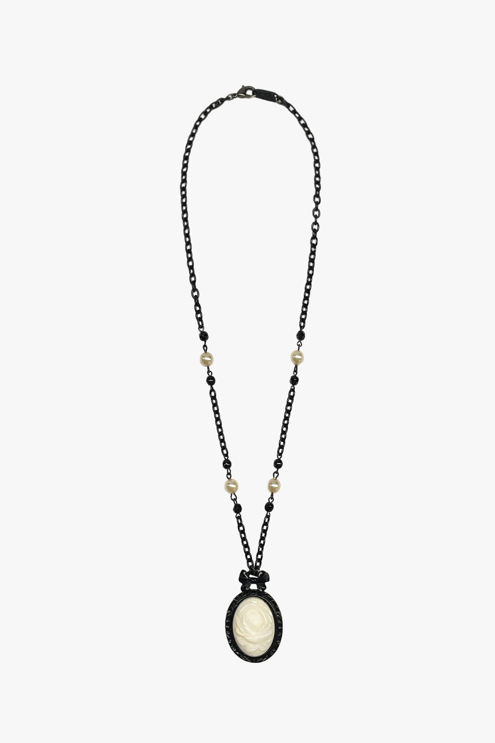 Carved Rose Victorian Frame Necklace - Ivory - Anna Sui Sale