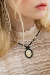 Carved Rose Victorian Frame Necklace - Ivory - Anna Sui Sale