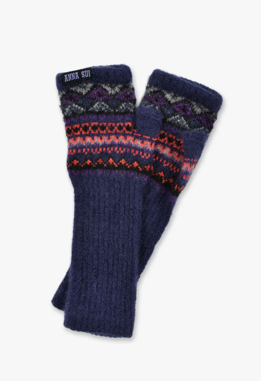 Anna Sui Fair Isle Fingerless Gloves- Purple - Anna Sui Online
