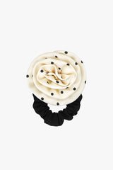 Satin Dot Flower Scrunchie - White - Anna Sui Sale
