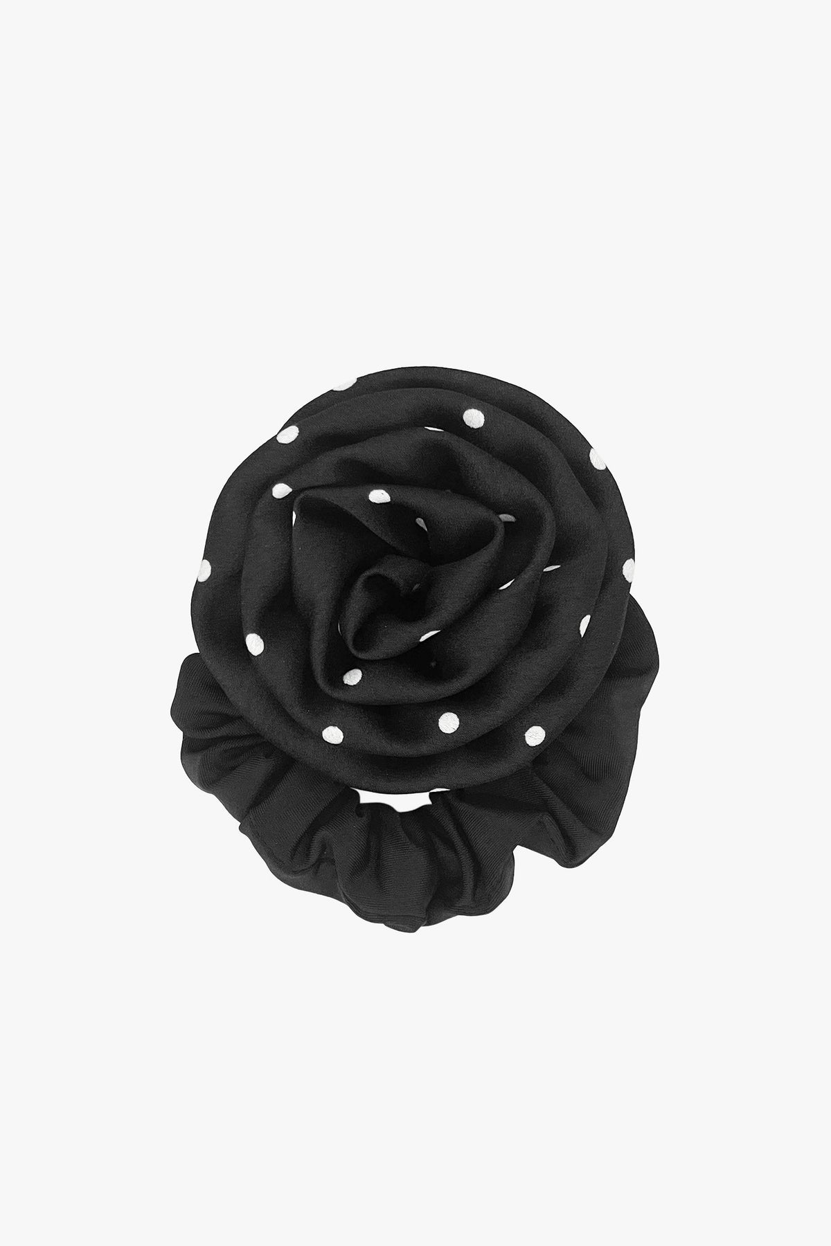 Satin Dot Flower Scrunchie - Black - Anna Sui Online