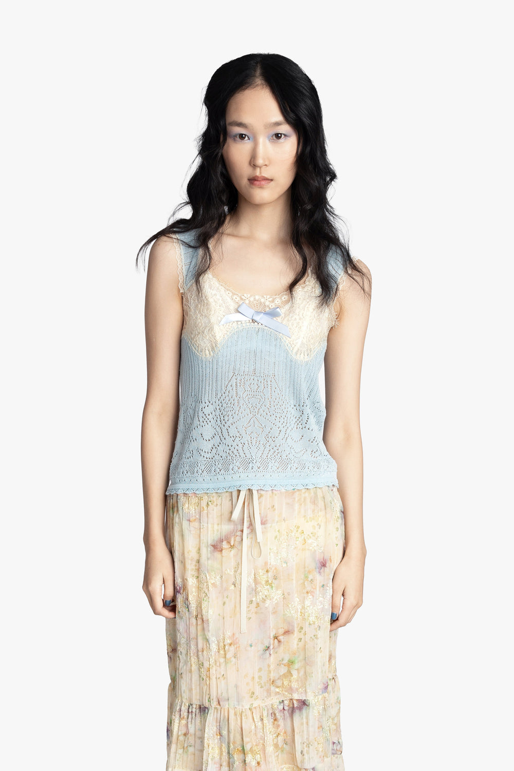 Lingerie Lace Knit Camisole - Sky Blue - Anna Sui Online
