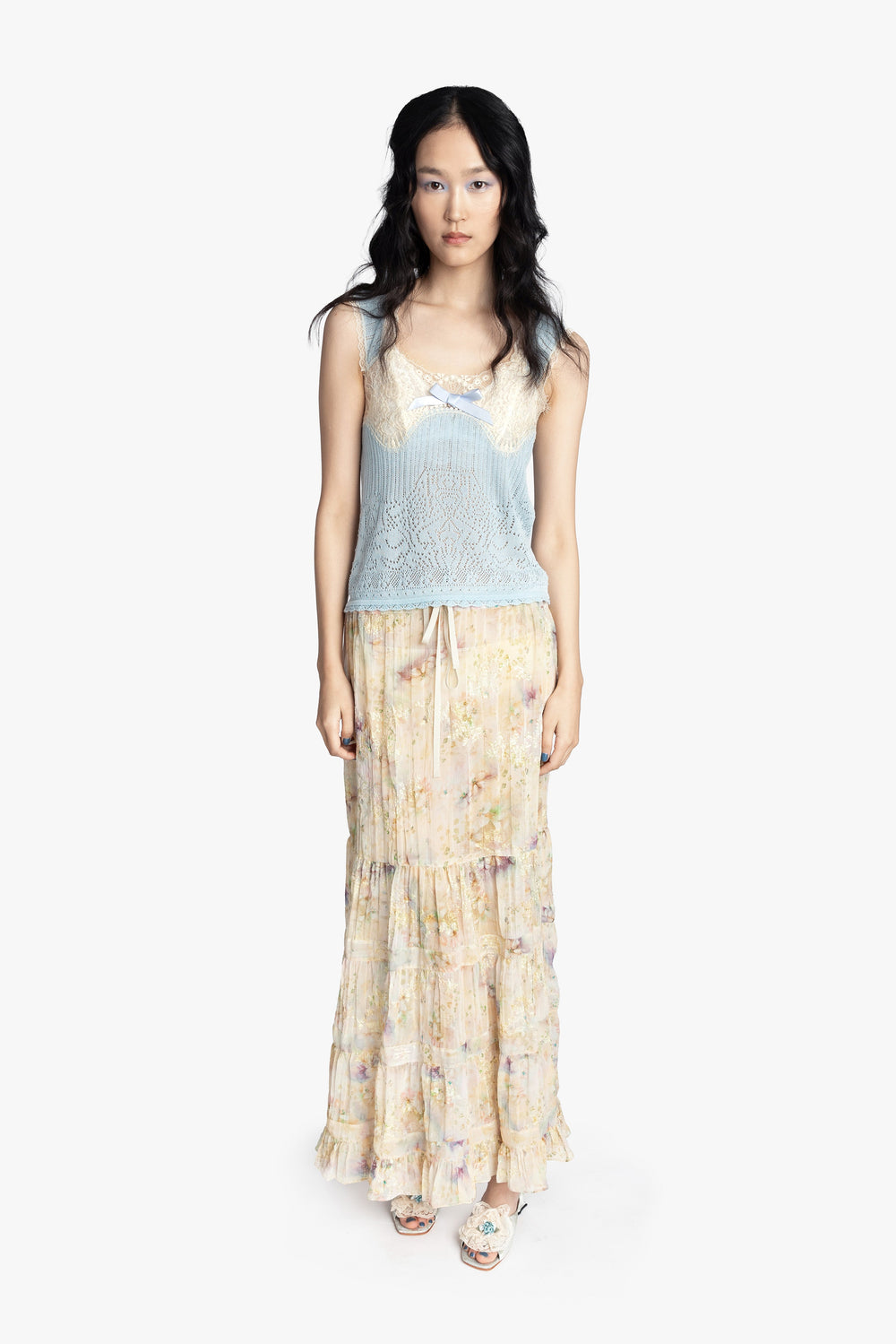 Lingerie Lace Knit Camisole - Sky Blue - Anna Sui Online