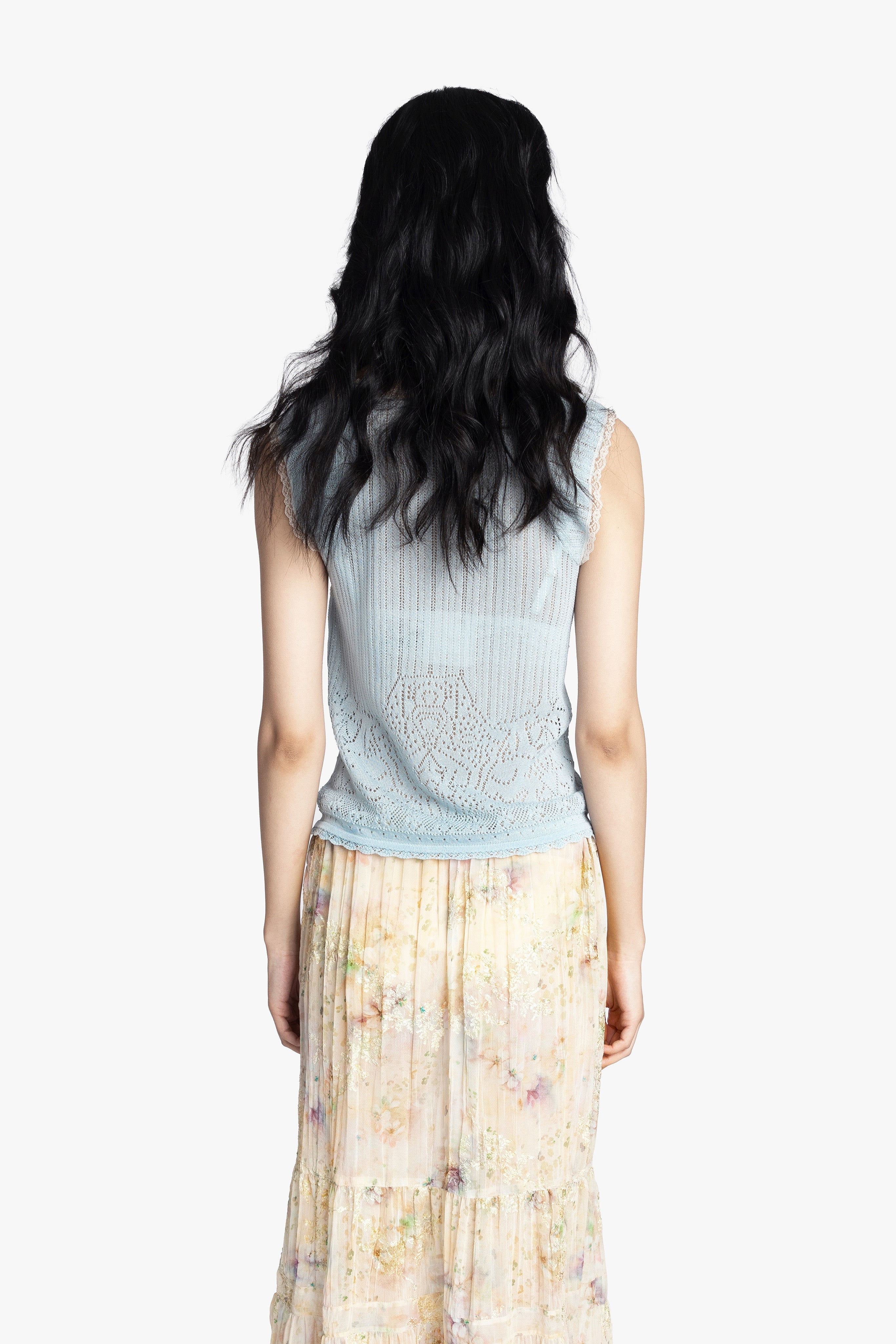 Lingerie Lace Knit Camisole - Sky Blue - Anna Sui Online