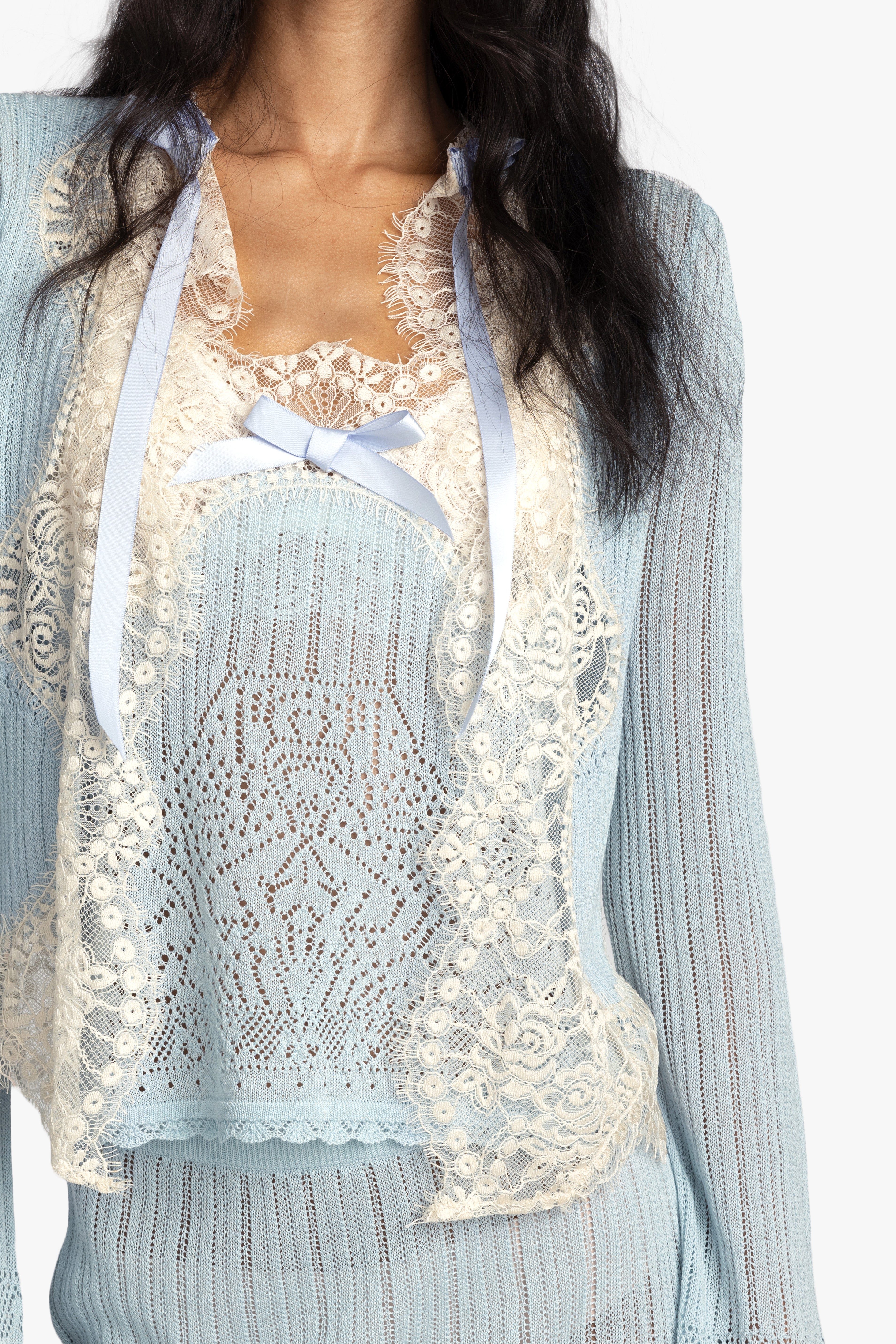 Lingerie Lace Knit Cardigan - Sky Blue - Anna Sui Outlet