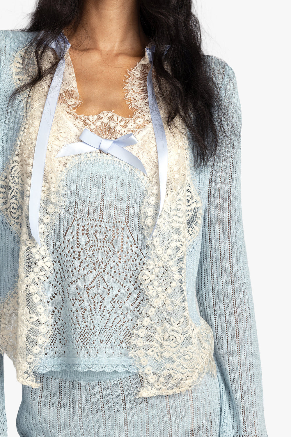Lingerie Lace Knit Cardigan - Sky Blue - Anna Sui Outlet