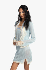 Lingerie Lace Knit Cardigan - Sky Blue - Anna Sui Outlet