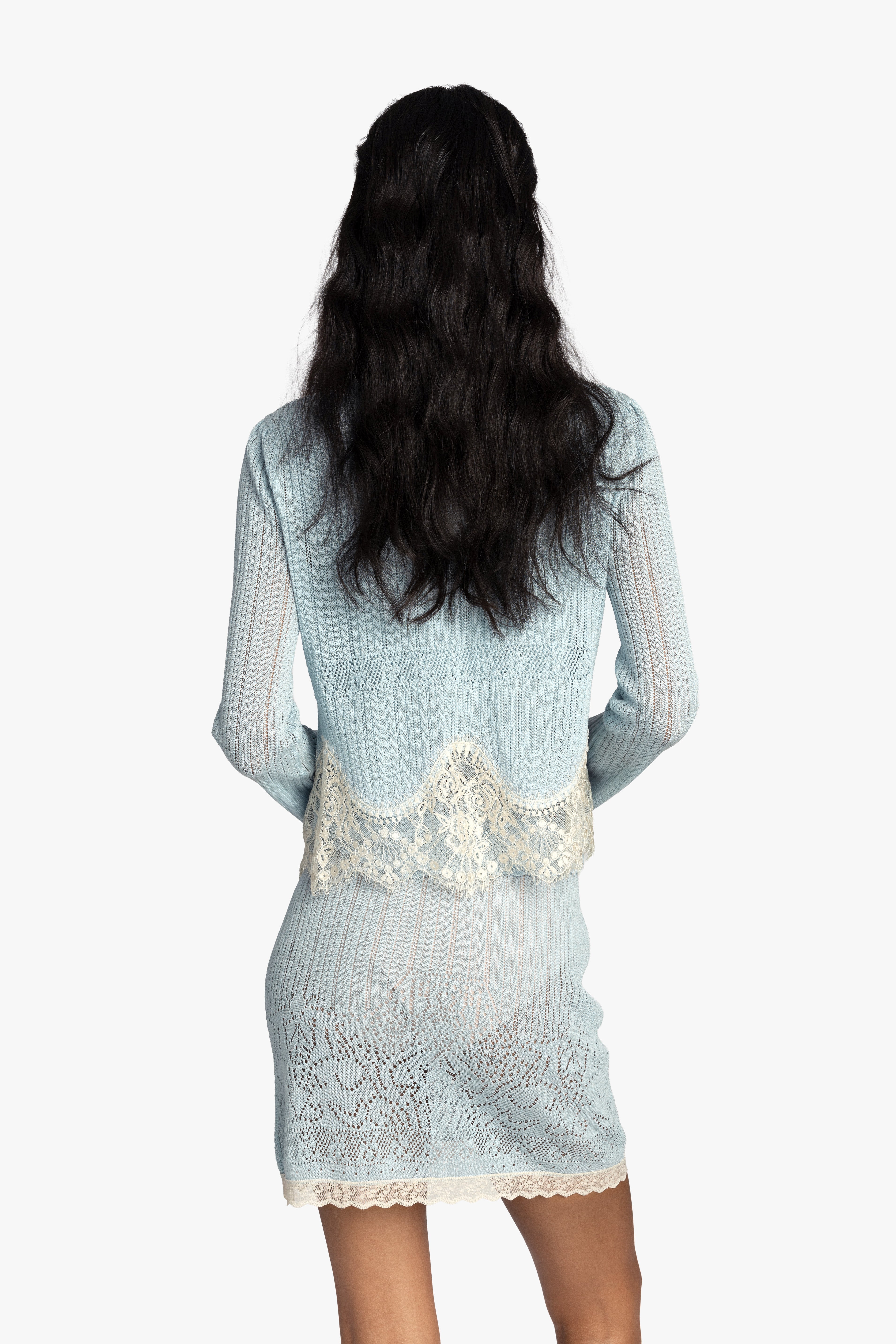 Lingerie Lace Knit Cardigan - Sky Blue - Anna Sui Outlet