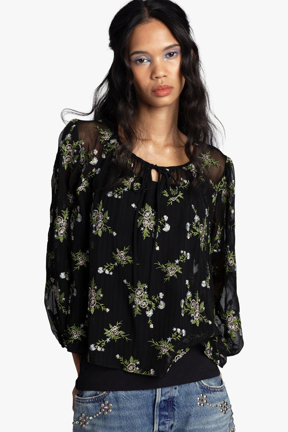 Bluebell Embroidered Chiffon Blouse - Anna Sui Discount