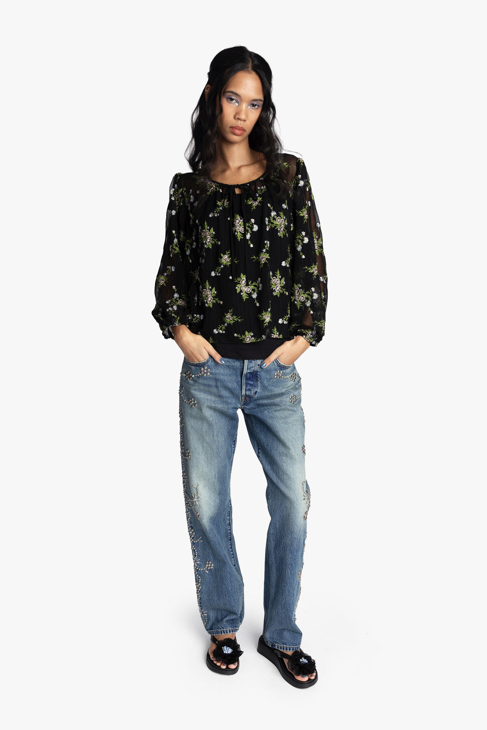 Bluebell Embroidered Chiffon Blouse - Anna Sui Discount