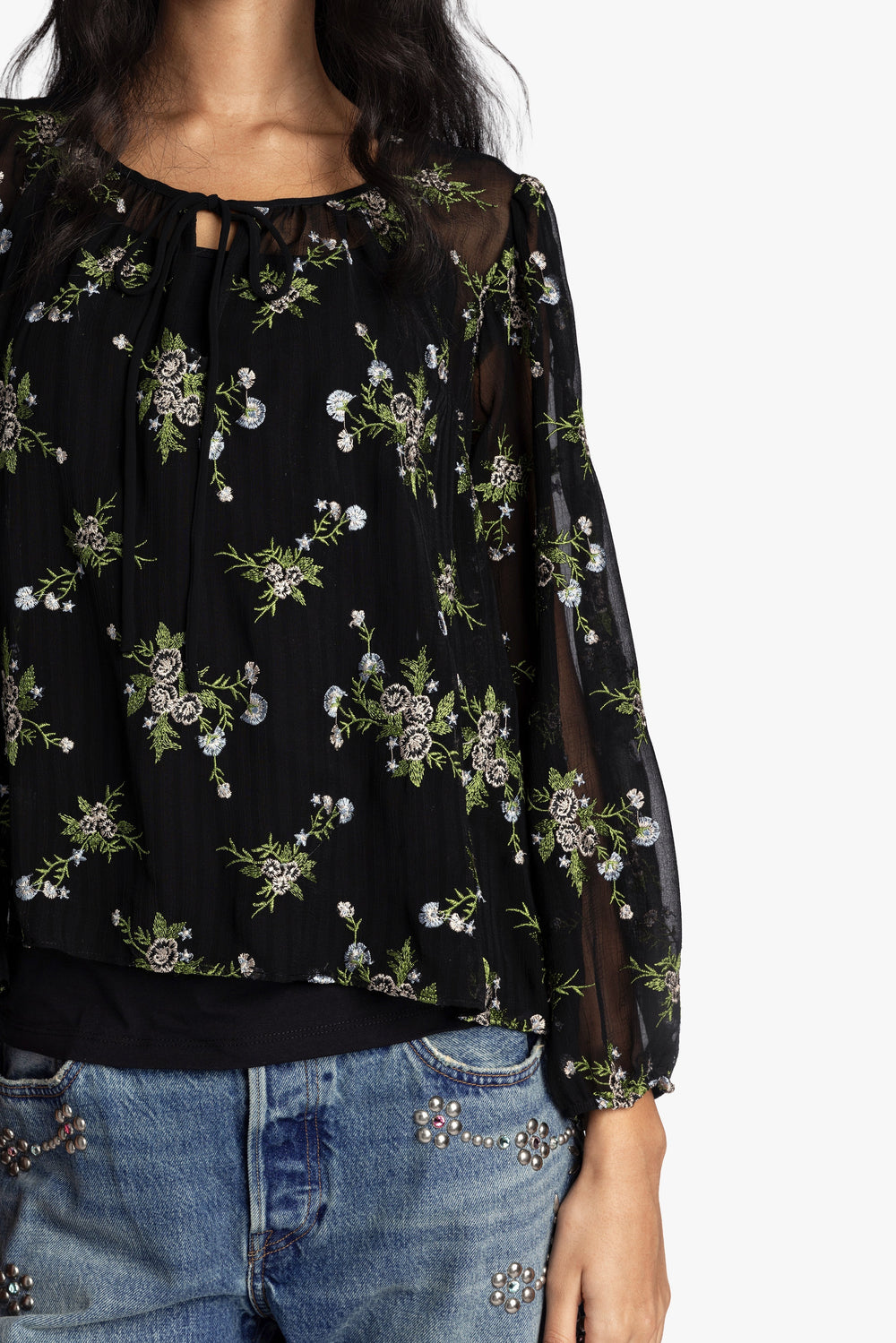 Bluebell Embroidered Chiffon Blouse - Anna Sui Discount
