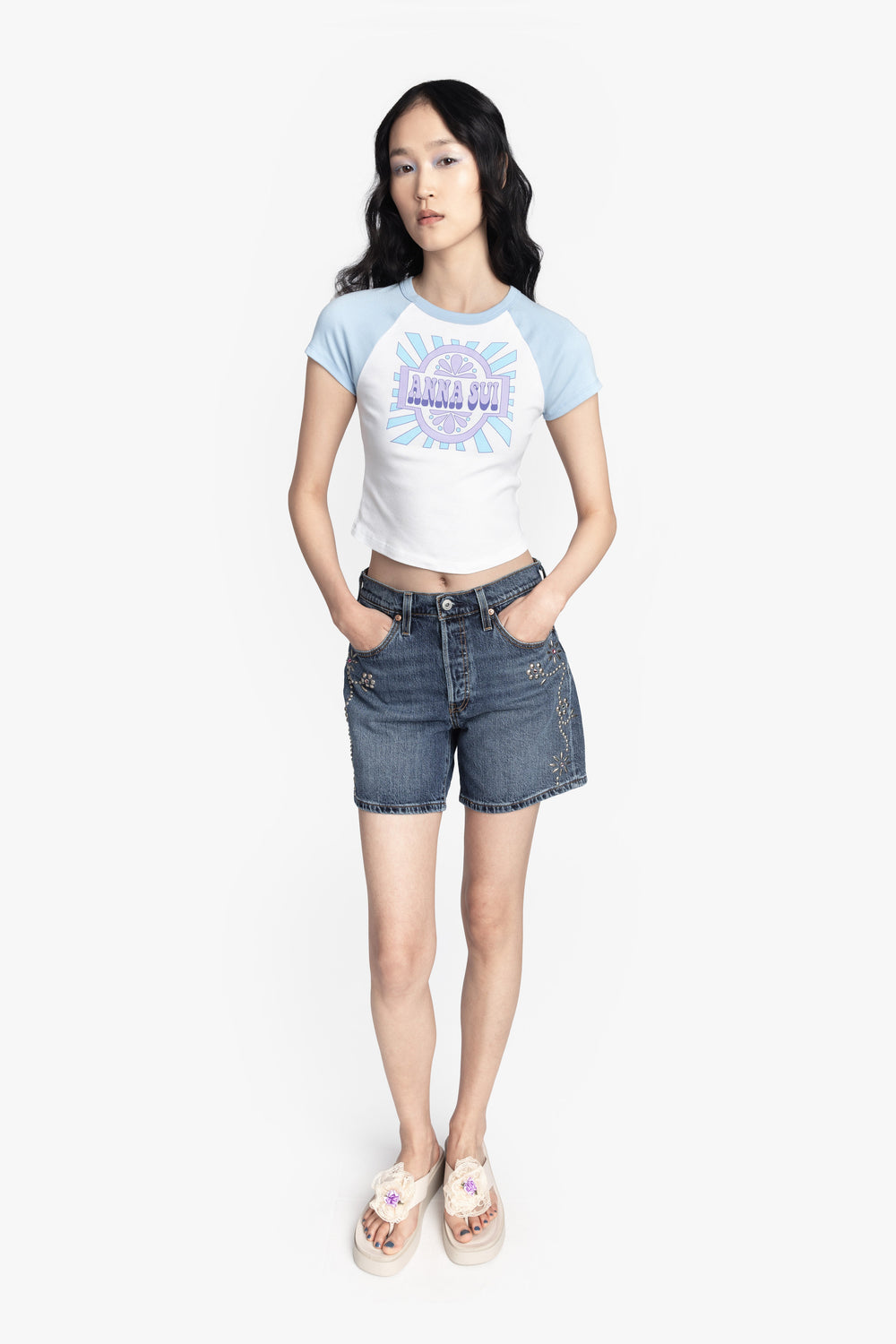 Studded Denim Shorts - Anna Sui Outlet