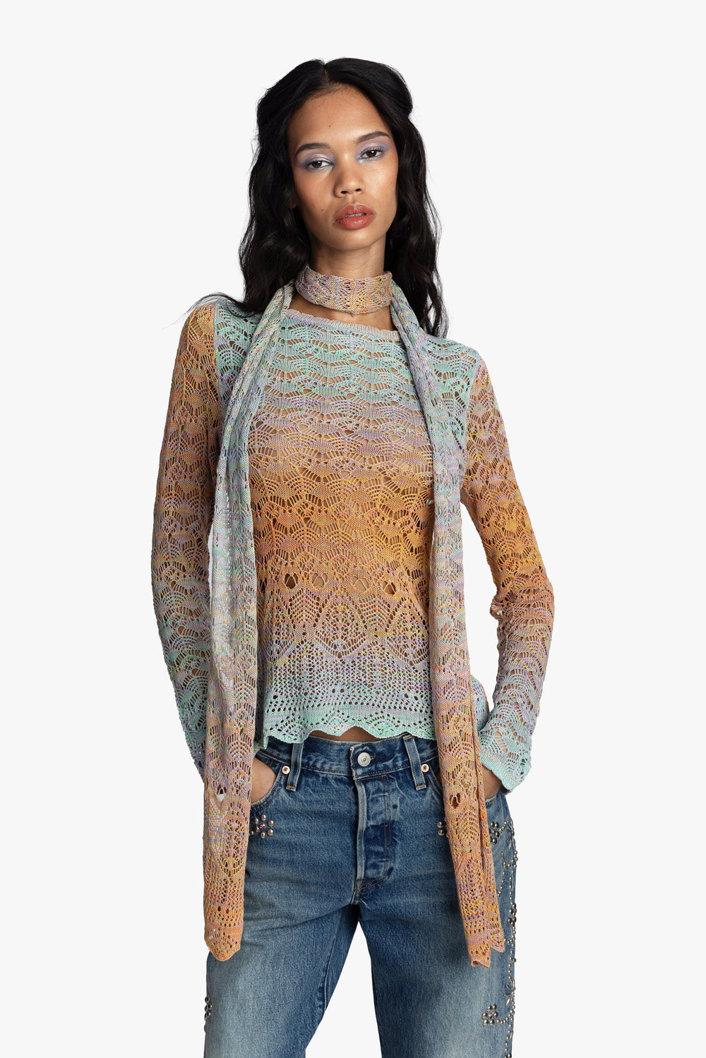 Ombre Space Dye Crochet Scarf - Sunset - Anna Sui Outlet