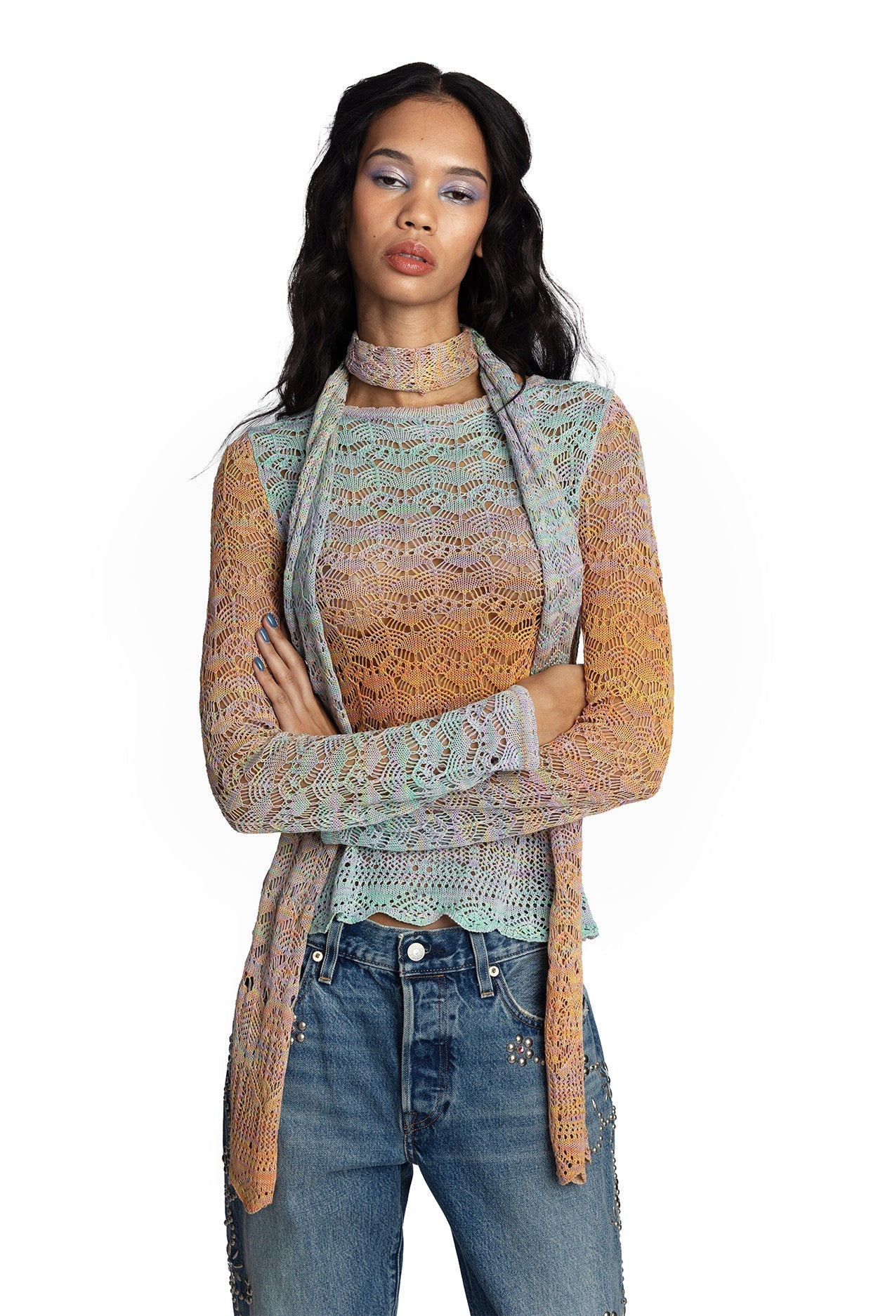 Ombre Space Dye Crochet Scarf - Sunset - Anna Sui Outlet