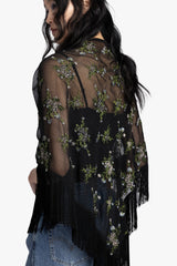 Bluebell Embroidered Chiffon Fringe Shawl - Anna Sui Online