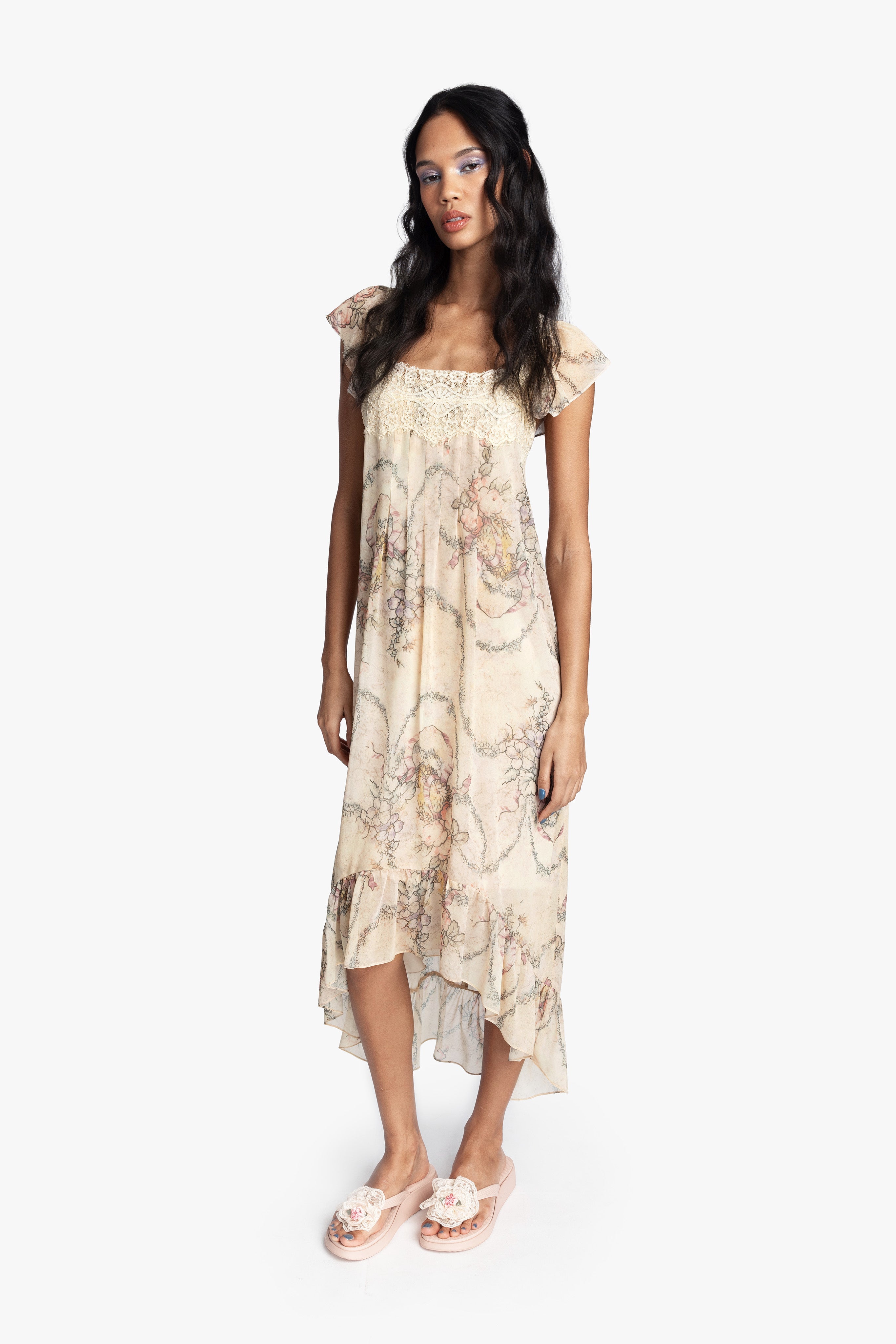 Spirit Bloom Chiffon Ruffle Dress - Anna Sui Online