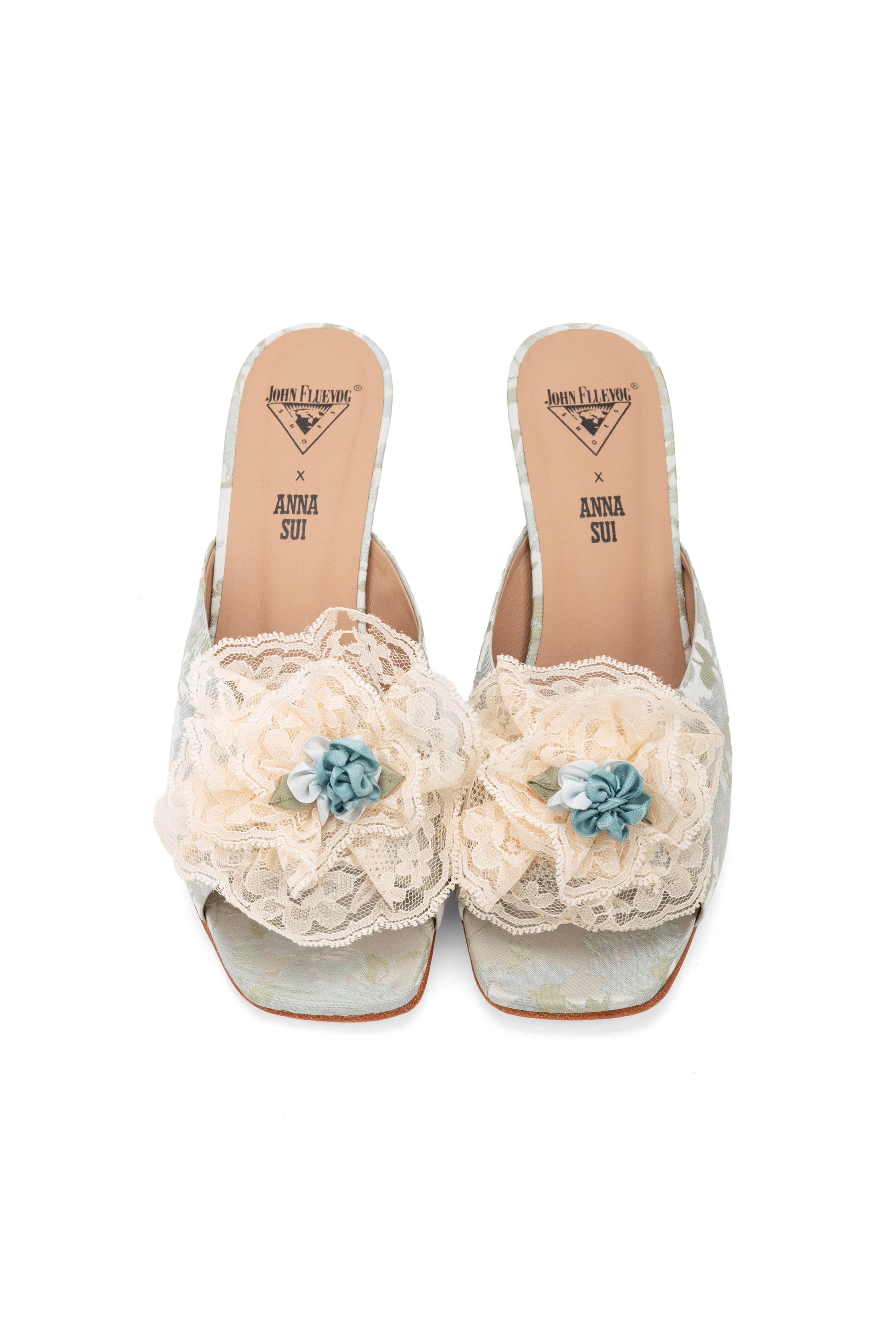 John Fluevog x Anna Sui Brocade Mules- Sky Blue - Anna Sui Online