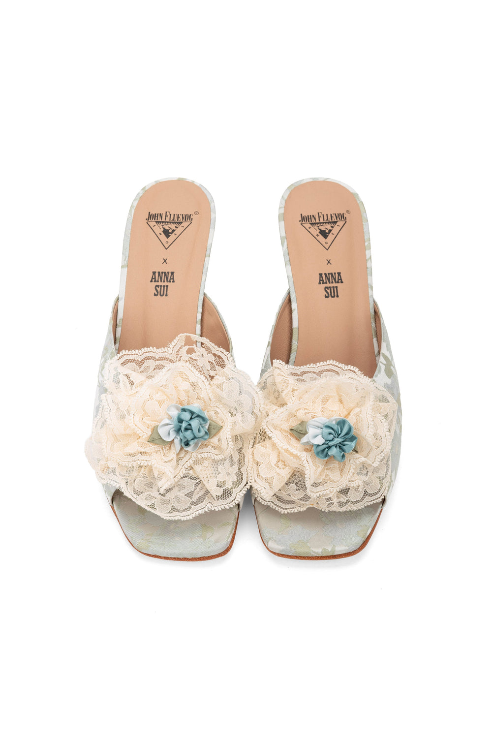 John Fluevog x Anna Sui Brocade Mules- Sky Blue - Anna Sui Online