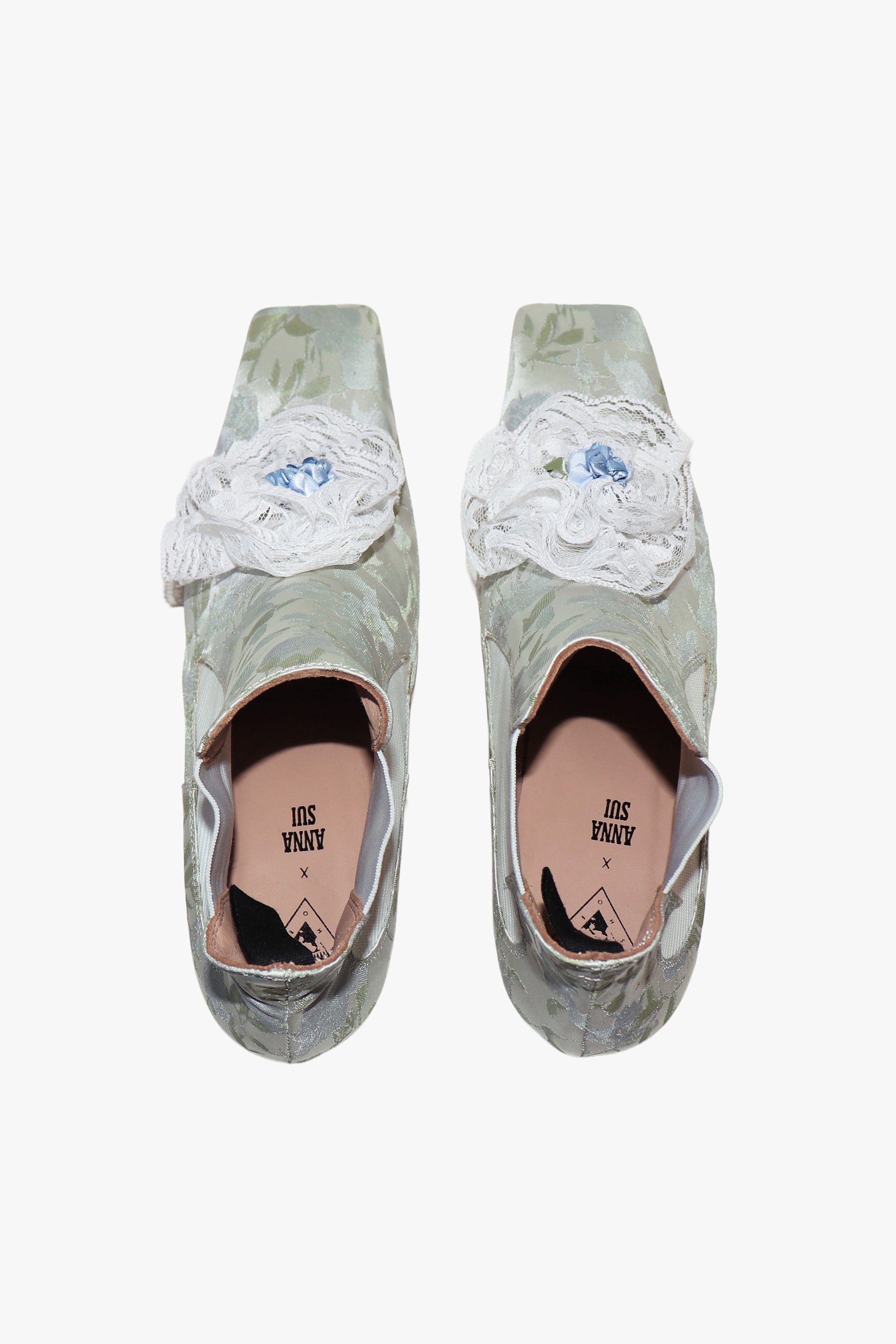 John Fluevog x Anna Sui Brocade Boots- Sky Blue (Sample) - Anna Sui US