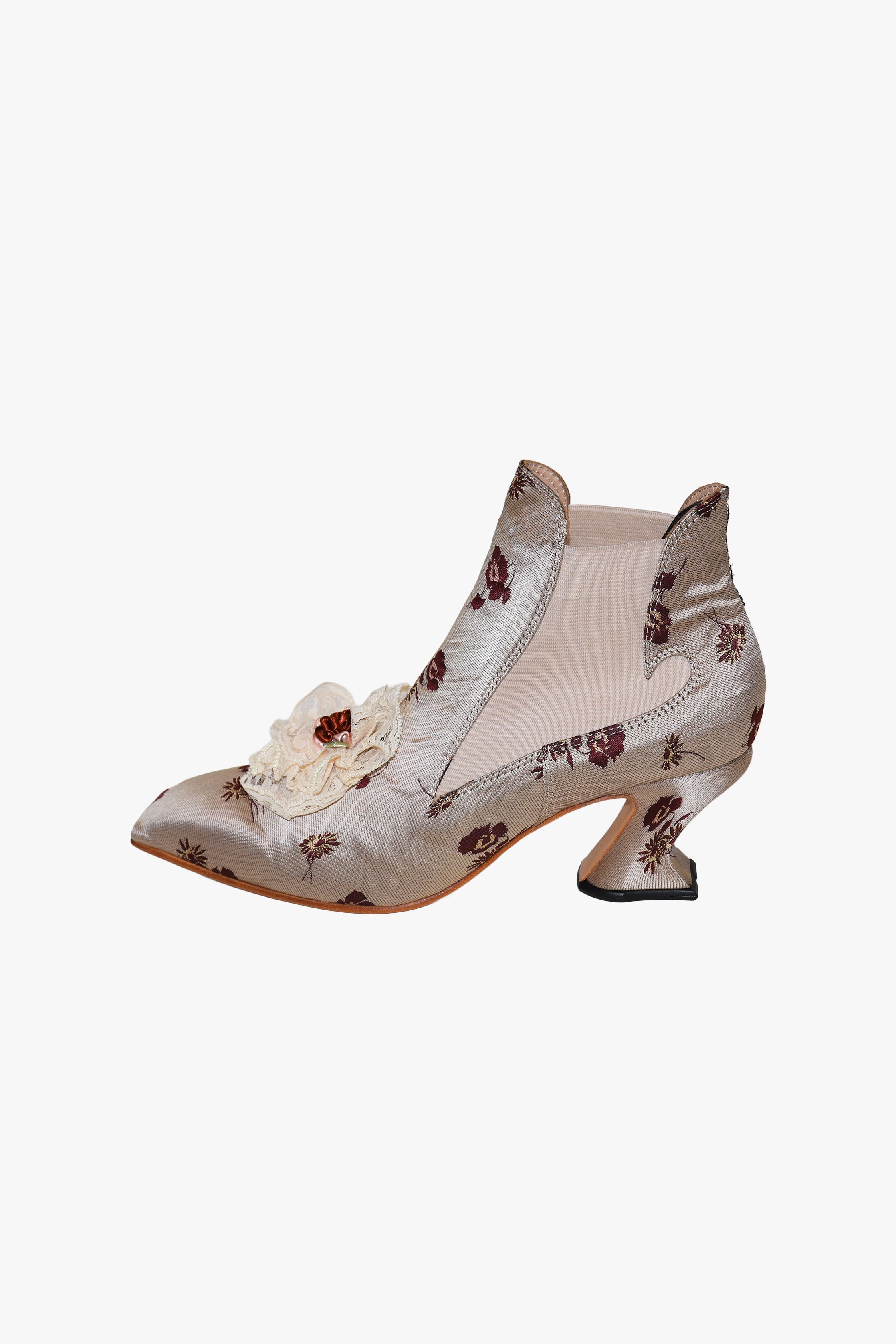 John Fluevog x Anna Sui Brocade Boots- Crimson (Sample) - Anna Sui Outlet