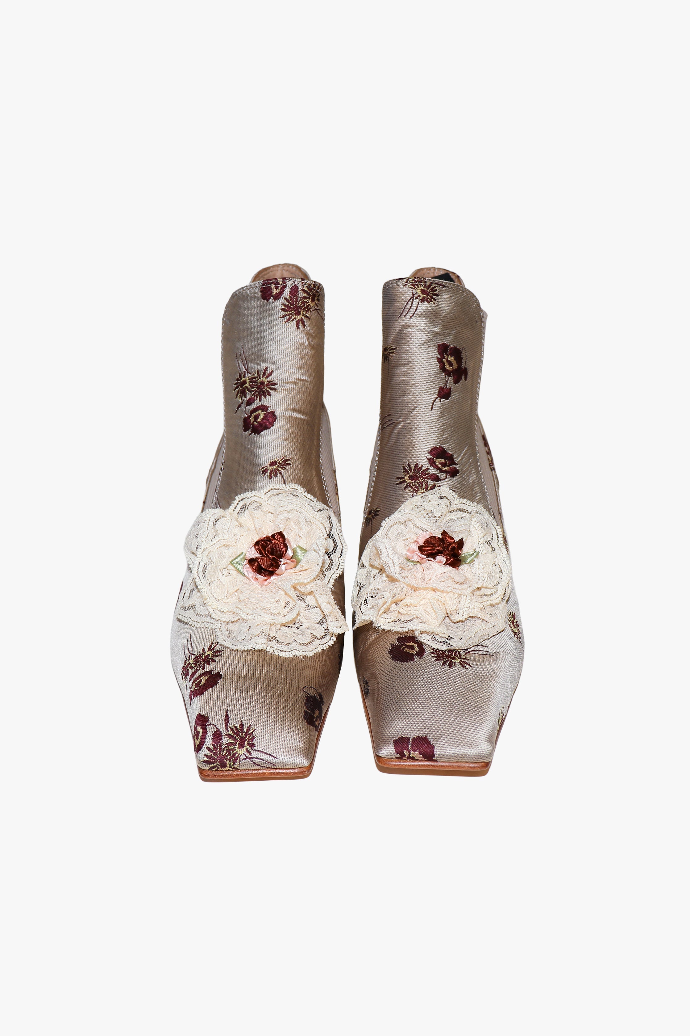 John Fluevog x Anna Sui Brocade Boots- Crimson (Sample) - Anna Sui Outlet