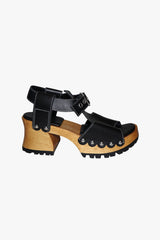 John Fluevog x Anna Sui Clog Sandals - Black and Wood (Sample) - Anna Sui Sale