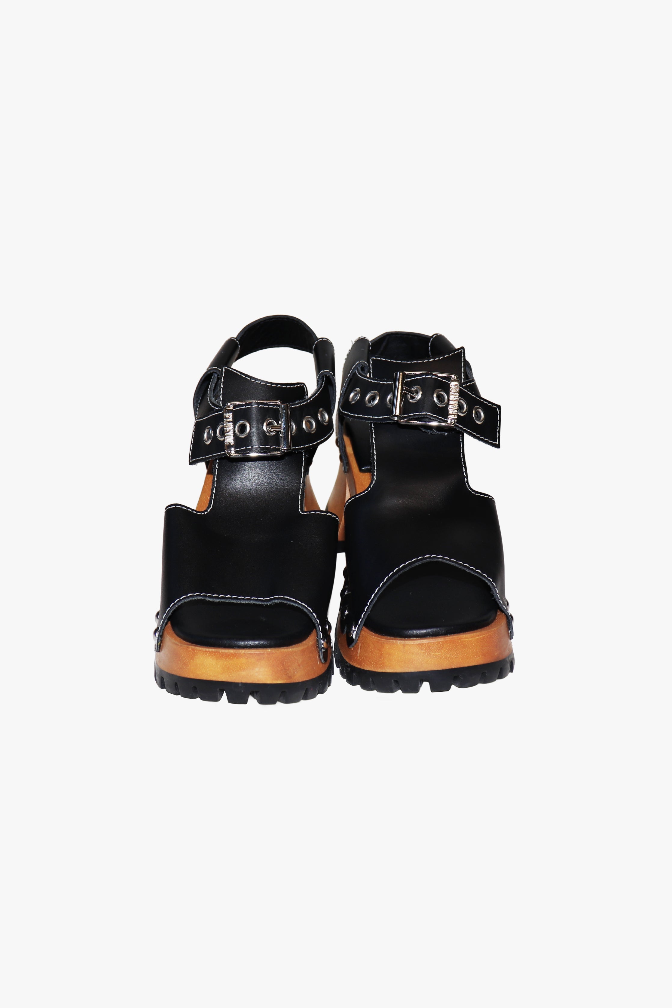 John Fluevog x Anna Sui Clog Sandals - Black and Wood (Sample) - Anna Sui Sale