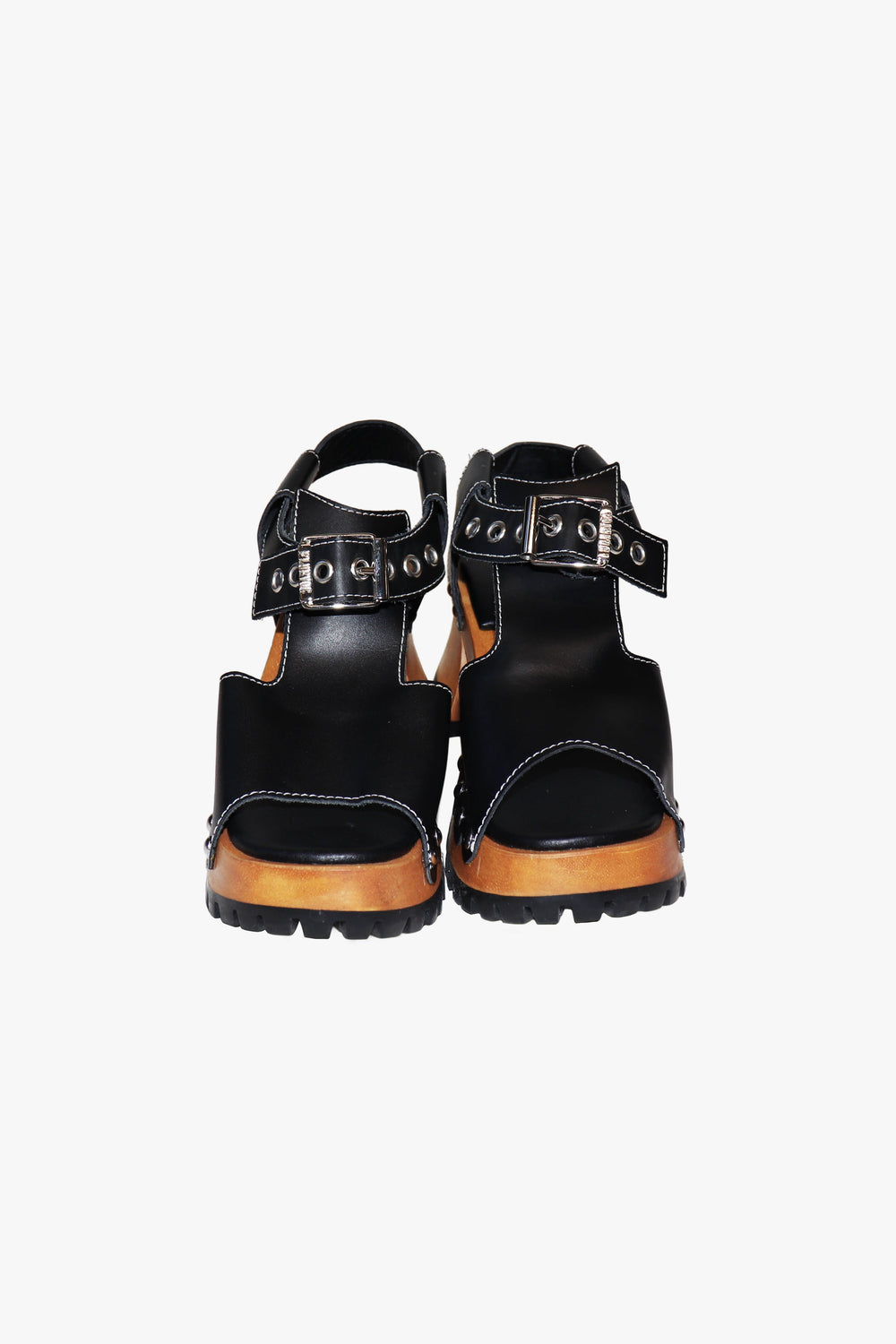 John Fluevog x Anna Sui Clog Sandals - Black and Wood (Sample) - Anna Sui Sale