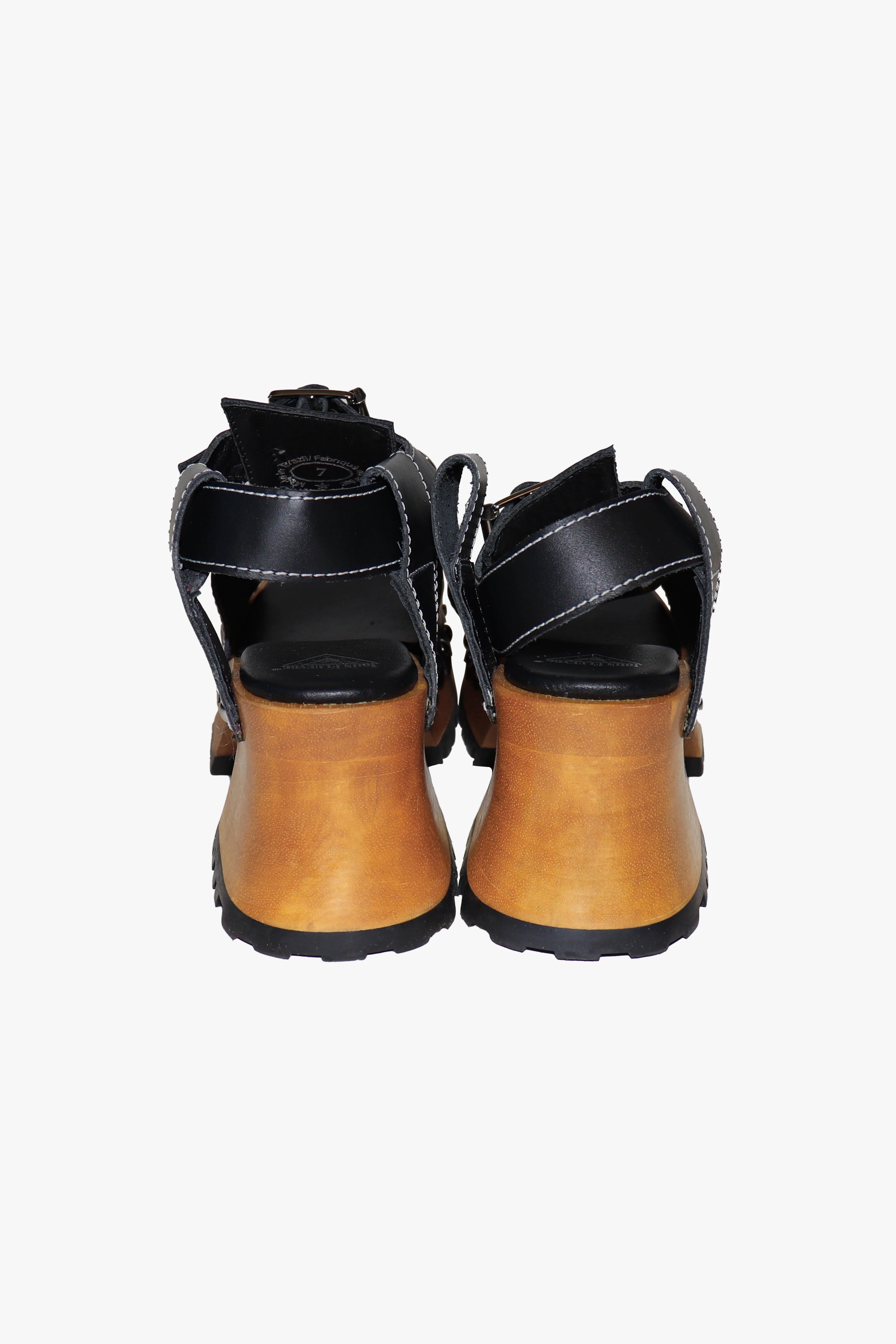 John Fluevog x Anna Sui Clog Sandals - Black and Wood (Sample) - Anna Sui Sale