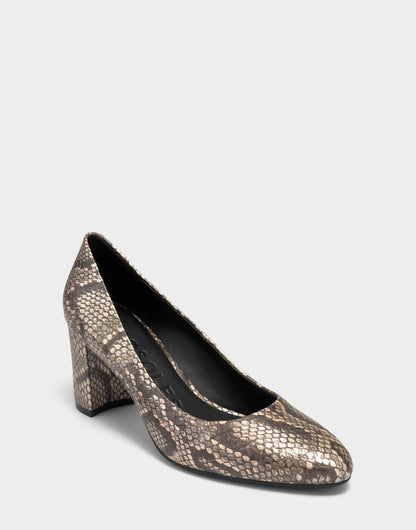 Aerosoles Mid Heel Pump in Champagne Snake Print