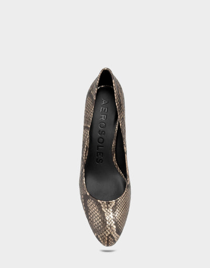 Aerosoles Mid Heel Pump in Champagne Snake Print