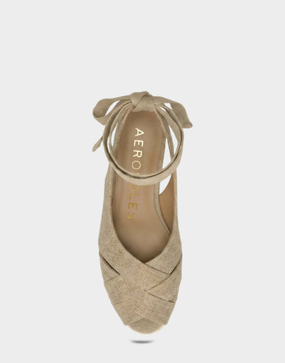 Aerosoles Lace Up Espadrille Wedge in Dark Linen
