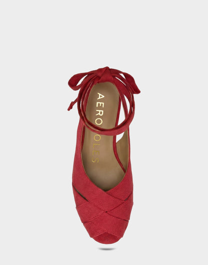 Aerosoles Lace Up Espadrille Wedge in Red