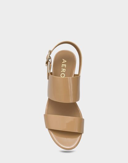 Aerosoles Platform Sandal in Beige Patent