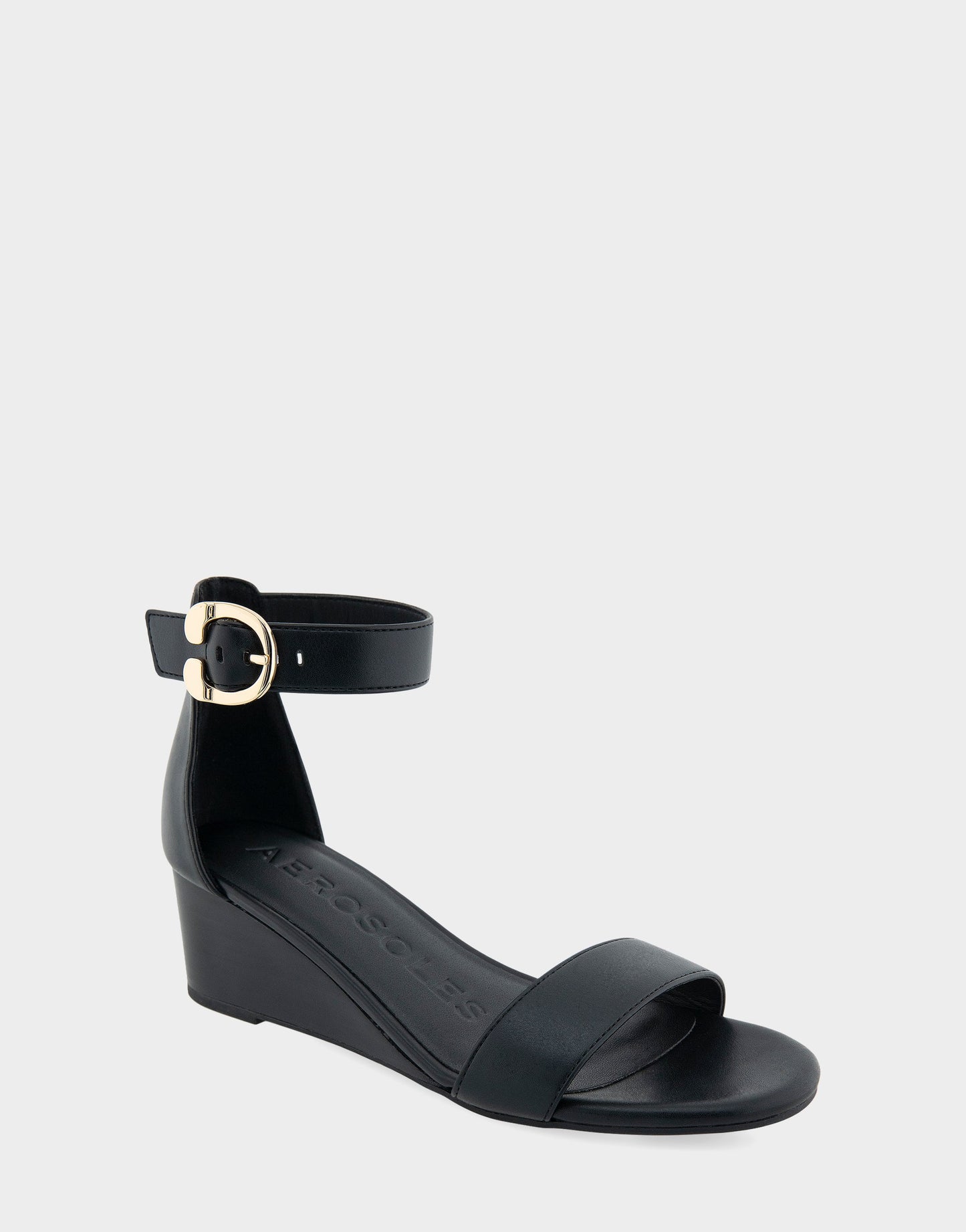 Aerosoles Ankle Strap Mid Wedge Sandal in Black