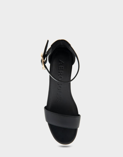 Aerosoles Ankle Strap Mid Wedge Sandal in Black