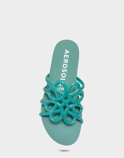 Aerosoles Flat Sandal in Green Transluscent Rubber