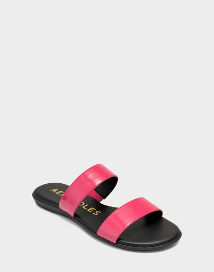 Aerosoles Flat Sandal in Pink Crinkle Patent