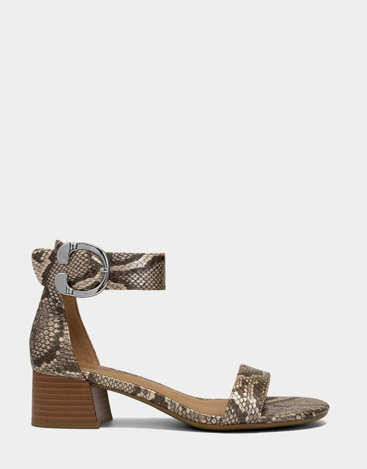 Aerosoles Low Heeled Sandal in Champagne Snake Print