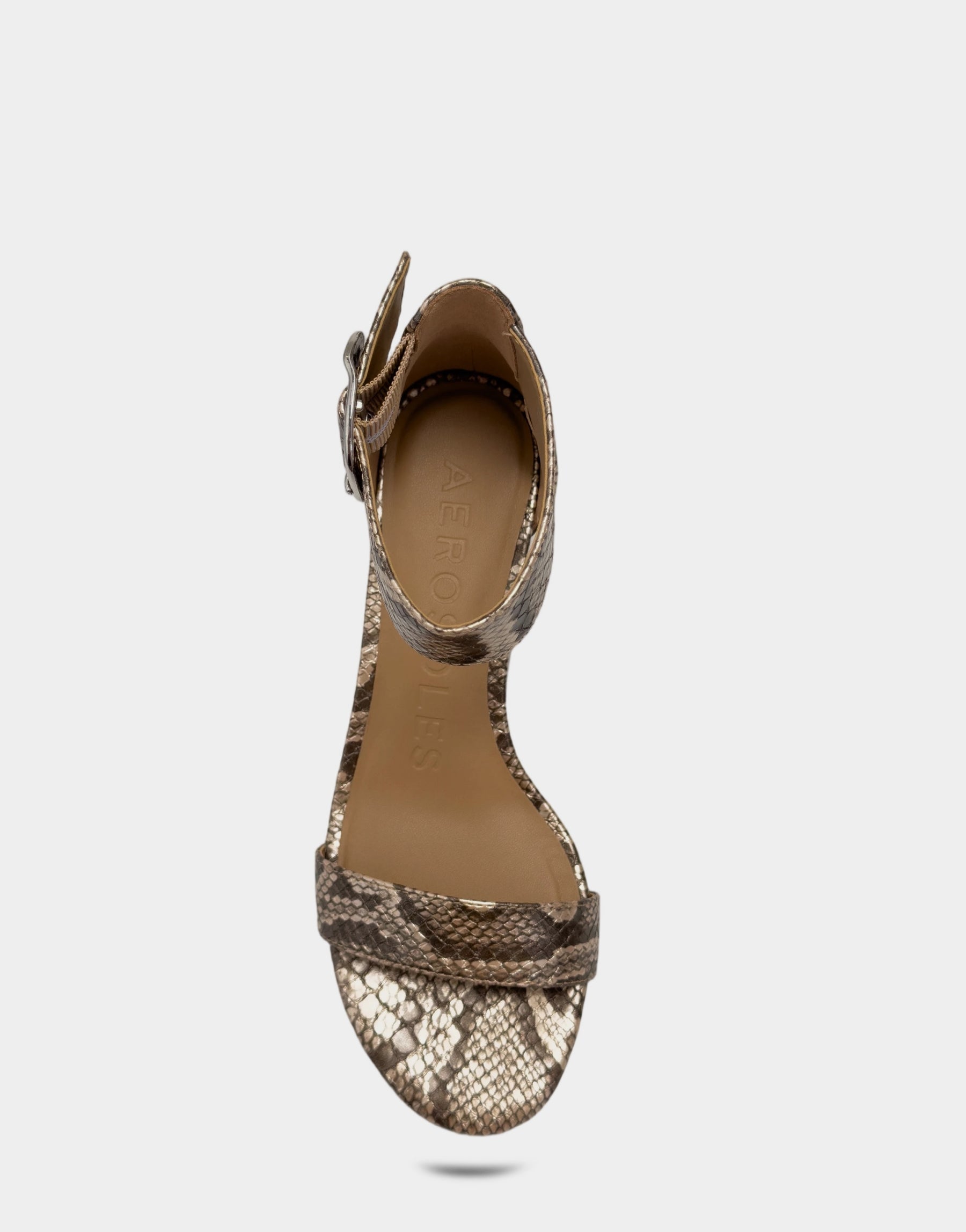 Aerosoles Low Heeled Sandal in Champagne Snake Print