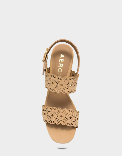 Aerosoles Heeled Sandal in Natural Perforated